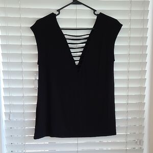 American Eagle Outfitters Black Cap Sleeve Deep V Blouse